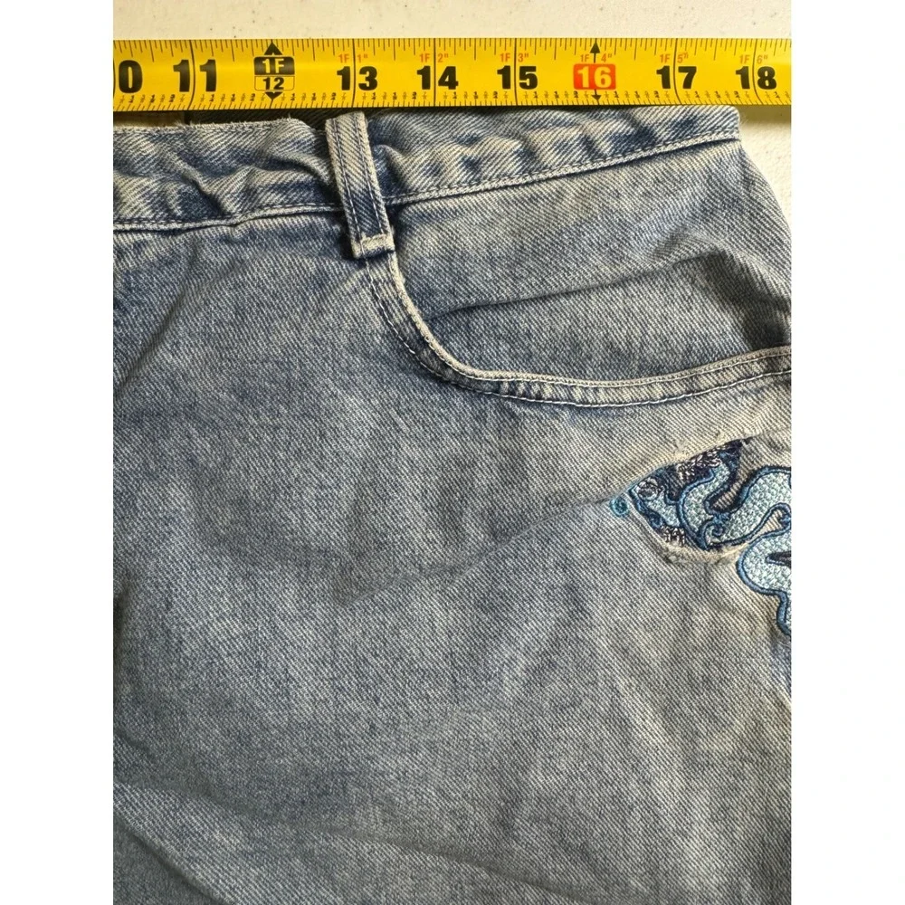 Zana di Jeans Women's 18 Denim Shorts‎ Blue Dragon Embroidered High Rise Y2K
